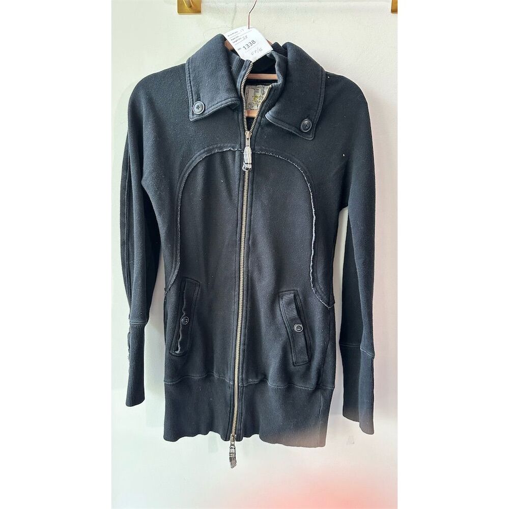 1338.  Free People Women's Black Zip-Up Jacket XS Fleece-Lined Casual